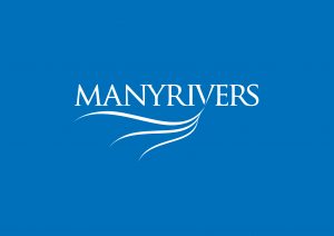 ManyRivers-logo-v1.0 Wht on Blue