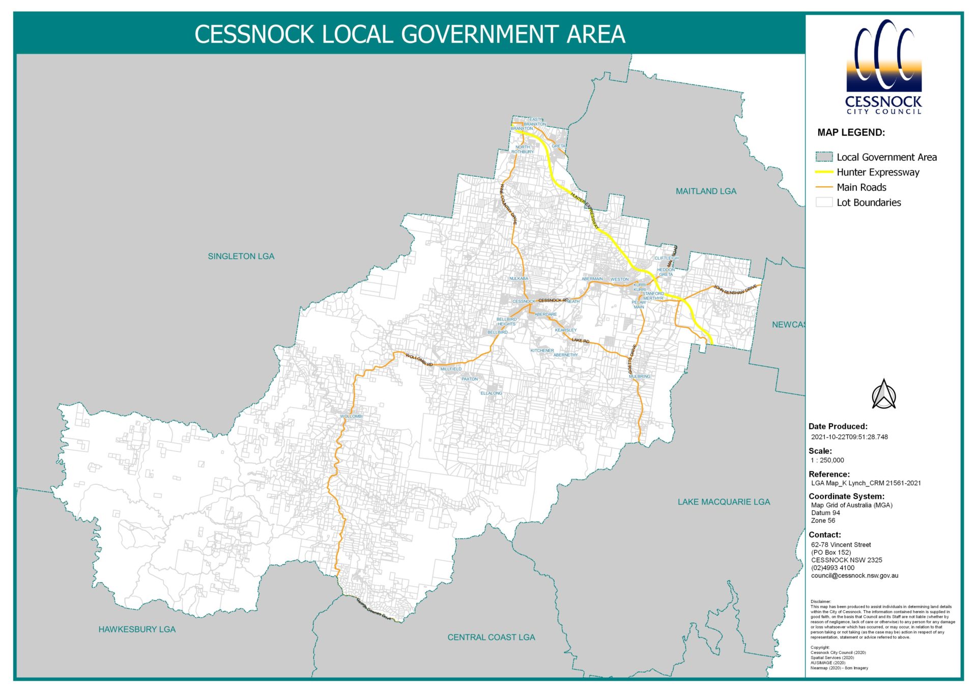 Cessnock Local Government Area Lga Map Advance Greater Cessnock